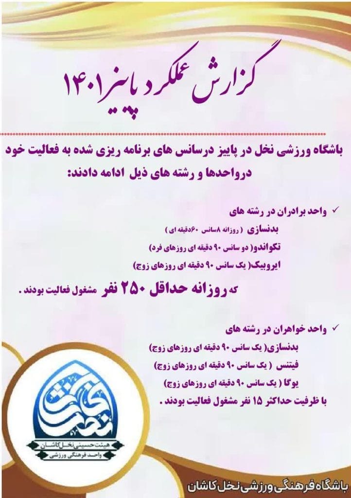 گزارش عملکرد باشگاه ورزشی نخل پاییز 1401